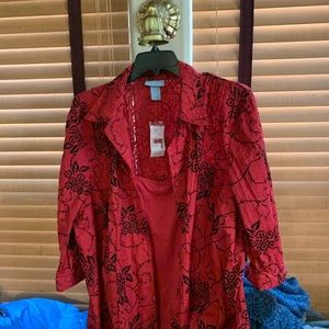 Button down blouse with red camisole